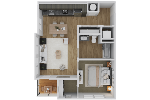 Floor plan for 1 bed, 1 bath, 700 sqft